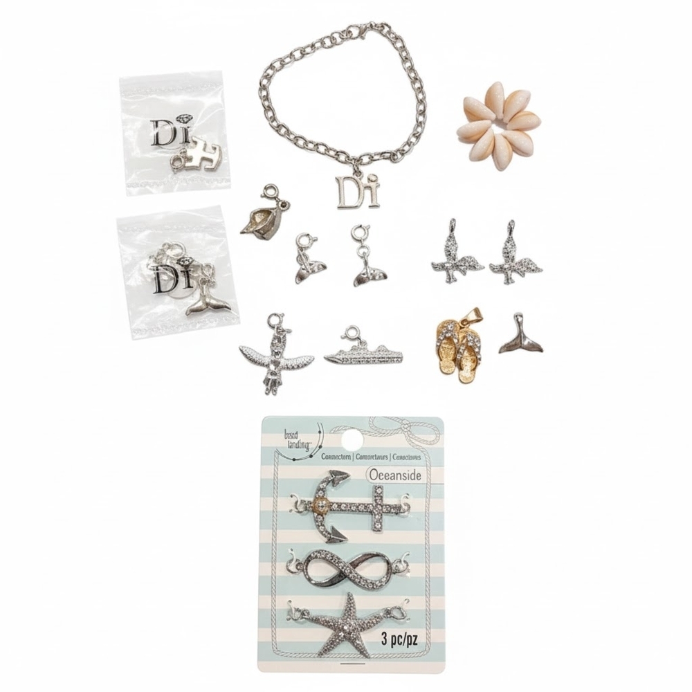 16 Pc Lot Beach Jewelry Nautical Charm Bracelet Pendant Connectors Gold Silver